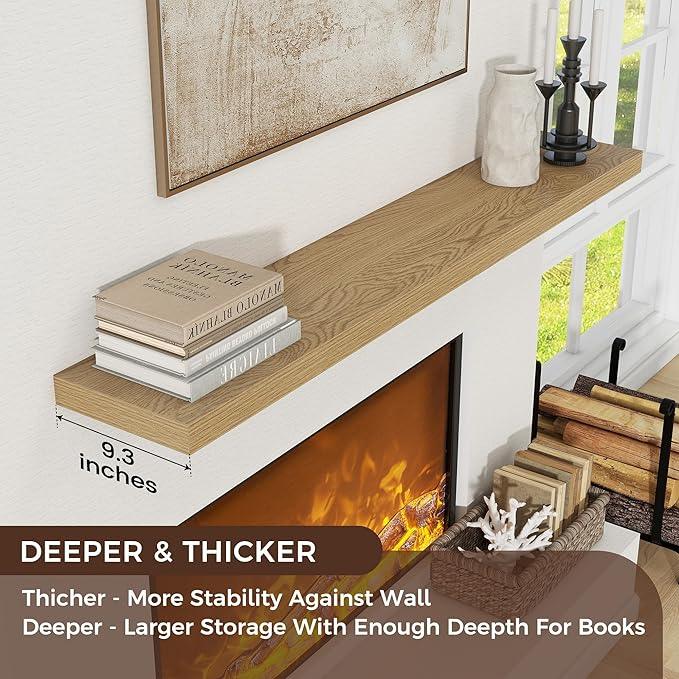 Floating Shelves for Wall, Large Wall Mounted Shelves with Invisible Brackets, Long Wood Floating Shelf for Living Room, Bedroom, Kitchen, Bathroom (Oak, 55