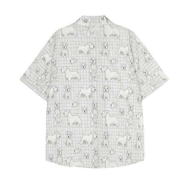 Digital Full Print Cartoon Dog Plaid Short Sleeve Shirt Loose Casual Turn-Down Collar Summer Shirt for Men