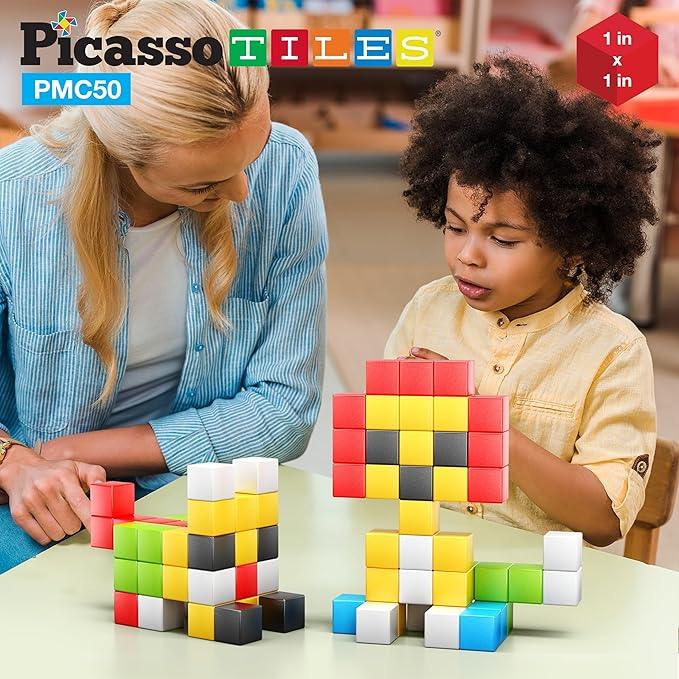 Picasso Cubes Kids Pixel 1” Magnetic Puzzle Cube Mix & Match w/Free Ideabook Sensory Toys STEAM Learning Building Block Magnets Construction Toy Set Stacking Magnet Creative Kit