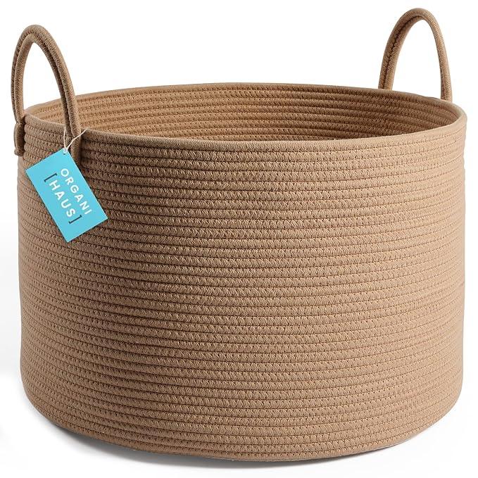 OrganiHaus Large Laundry Basket, Woven Cotton Rope Basket for Blankets, Toy Storage, Nursery Hamper, Living Room Decor Organizer, Soft & Durable Hamper with Handles, 20x13 inches - Honey