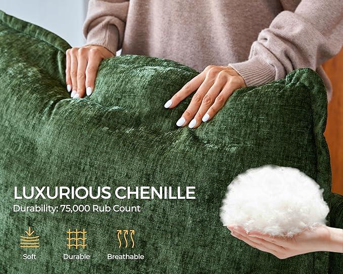 Oversized Modular Sofa Comfy Cloud Couch with Storage, Extra Deep Plush Sectional Sofa Set for Living Room, Covers Washable, Chenille, Olar (Green, 3-Seater, Basic Shape)