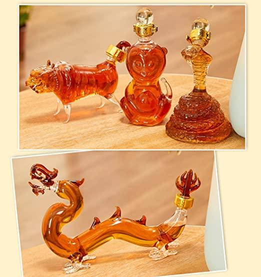 12 Chinese Zodiac Wine & Whiskey Decanter Set | Set of 12 Miniature Hand Blown Decanters | New Year Table Decoration, Constellation Glassware, Personalized Animal Red Wine Carafe Gift 150 ML