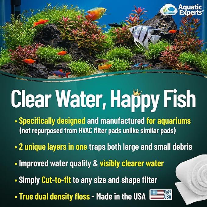 Aquatic Experts Aquarium Filter Floss for Fish Tank Filters - FilterFirst Aquarium Filter Pad - Media Roll for Crystal Clear Water, 3/4