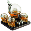 Skull Skeleton Wine & Whiskey Globe Decanter Set 850 mL With 4 Skull Head 3oz Skeletons Shot Glasses And Skull Chillers Wooden Base Decor Glass Goth Spooky Drinking Glassware The Wine Savant