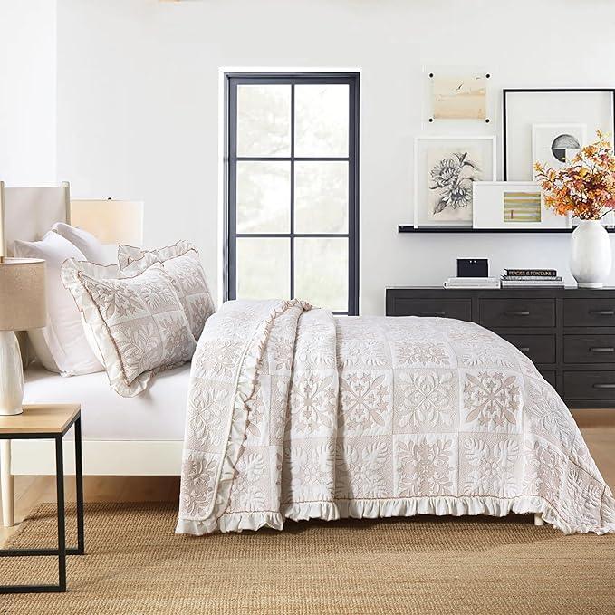 MarCielo 3-Piece 100% Cotton Oversized Bedspread Lightweight Quilt Coverlet Embroidery Farmhouse Bedding Set (TJ Colorful,King (112