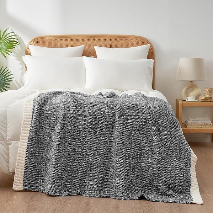 Snuggle Sac Heather Black Throw Blanket for Couch 50x70 inches, Super Soft Warm Blankets Cozy Knit Fuzzy Plush Lightweight Oversized Throws for Sofa, Bed, Camping, Picnic, Black, 50