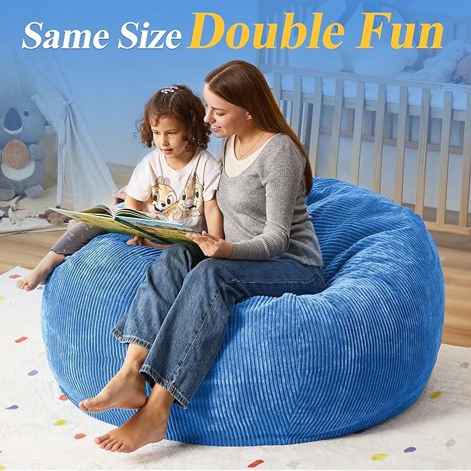 3.5FT Bean Bag Chairs Teardrop Bean Bag Chair for Adults Beanbag Chair with Memory Foam Filled Machine Washable Cover for Living Room, Bedroom (Large,Blue)