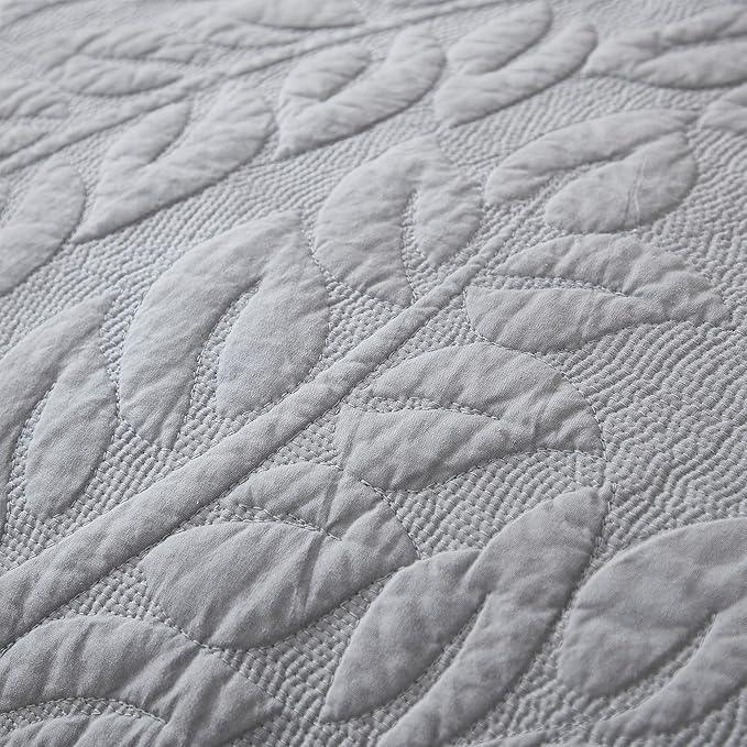 MarCielo 3-Piece 100% Cotton Oversized Bedspread Lightweight Quilt Coverlet Embroidery Farmhouse Bedding Set T0 (Light Grey, Oversized Queen (100