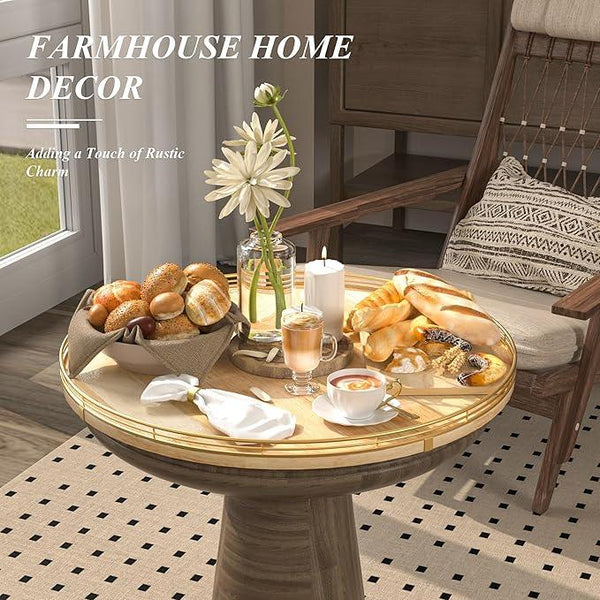 21-Inch Wooden Lazy Susan Turntable – Premium Oak & Iron, Extra Large Rotating Serving Tray for Dining Table, Kitchen Countertop, Farmhouse Décor, Spice Rack, Charcuterie & Entertaining