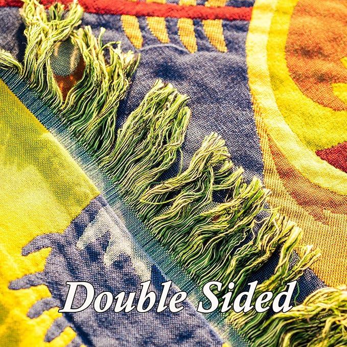 Snycler Boho Throw Blanket for Bed, 100% Organic Cotton Muslin Soft Throw-Blue Boho Floral Farmhouse Rustic Spring Summer Fall Decor Blanket for Couch Sofa Quilt and Gift, 60