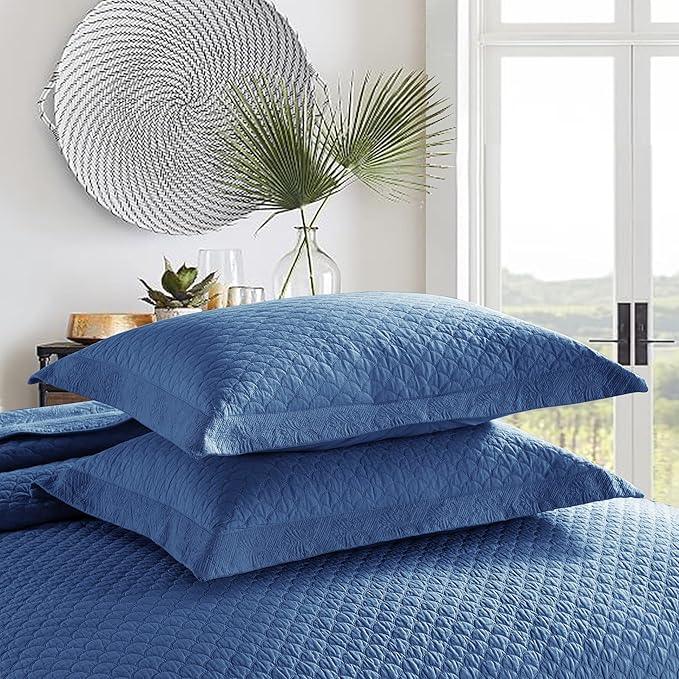 MarCielo 3-Piece 100% Cotton Oversized Bedspread Lightweight Quilt Coverlet Embroidery Farmhouse Bedding Set (TM Midtone Blue, Oversized King (118