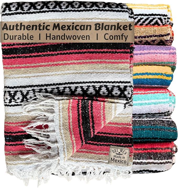 Del Mex Classic Mexican Blanket, Large Authentic Woven Falsa Throw (70