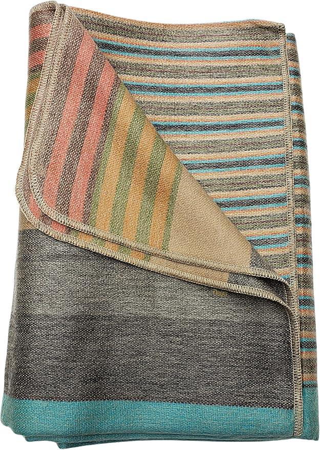 Alpaca Wool Throw Blanket | Super Soft, Lightweight, Breathable and Hypoallergenic | Non-Itchy or Scratchy (Green Gray Varicolored, Queen (U.S. Standard))