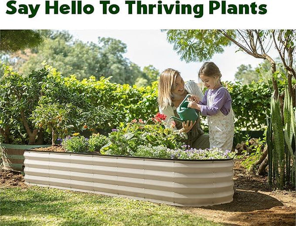 Galvanized Raised Garden Beds Outdoor // 8×2×1 ft Planter Raised Beds for Gardening, Vegetables, Flowers // Large Metal Garden Box (White) // Patented Tool-Free Design
