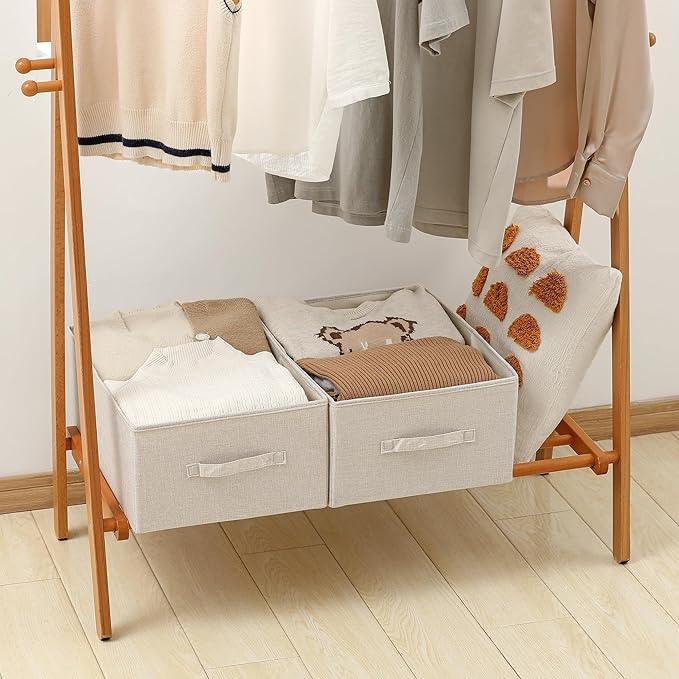 Linen Folding Storage Bins, 3 Pack Large Storage Baskets, Washable, Clothing Storage Bins with Handle, Closet Organizer for Storage Sweater,Sheets(Beige, 18½