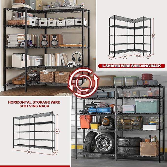 REIBII 5 Tier Wire Shelving Storage Shelves Loads 1430LBS, 58