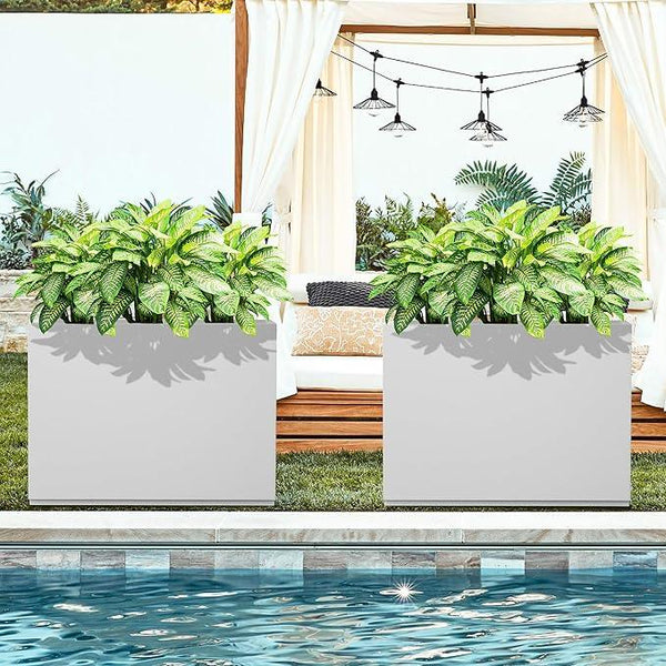 FENCY Metal Rectangular Planter Box Large Planters for Outdoor Plants, Tall Planters for Outdoor Plants with Drainage Holes, Rectangular Planters for Outdoor Plants (35.4