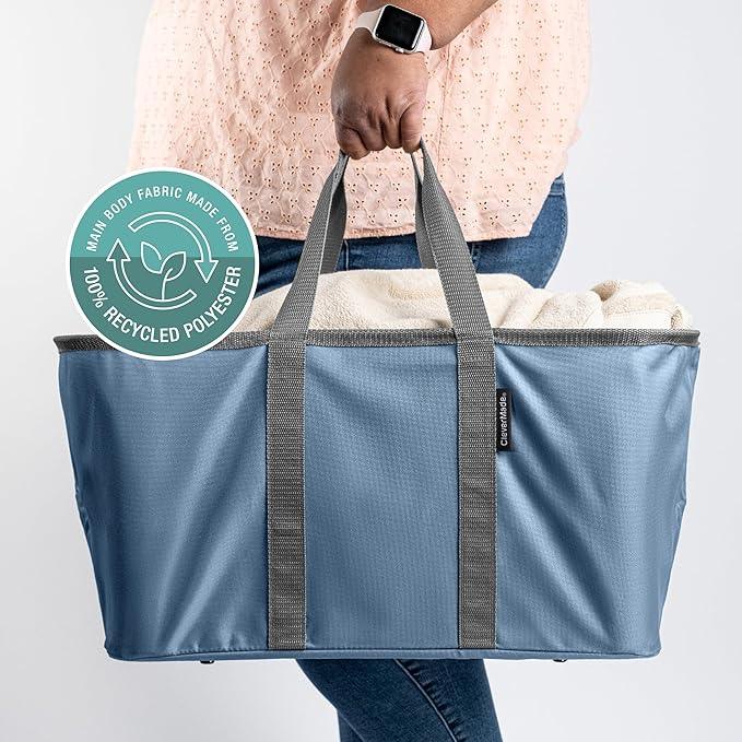 CleverMade Collapsible Laundry Tote - Denim Charcoal 2-Pack 50L - Foldable Storage Organization Container for Clothes Laundry Room Storage Solution