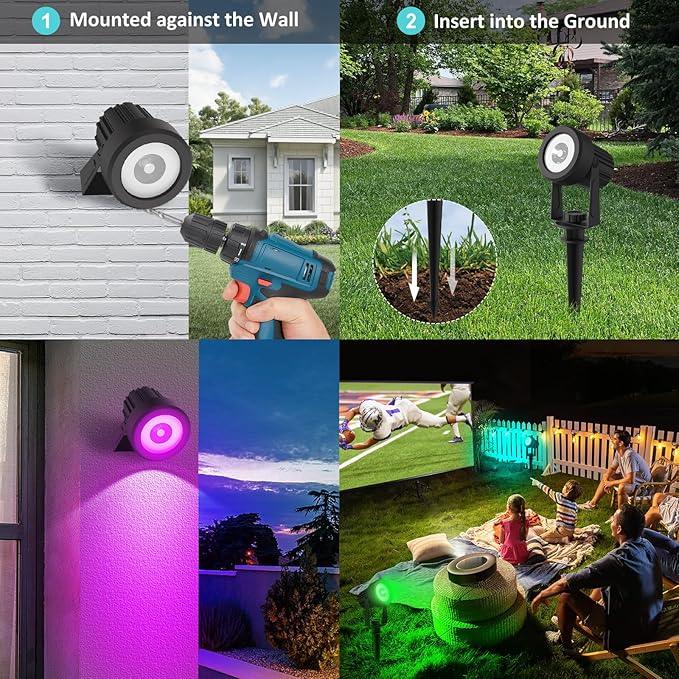 T-SUNUS Color Changing Solar Landscape Spotlights 2 Pack, IP65 Waterproof Lights 9.8ft Cable, Outdoor RGB Spot Light With Separated Panel for Yard Garden Driveway Porch Walkway Pool Patio