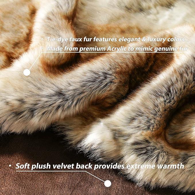 BATTILO HOME Luxury Brown Faux Fur Blanket Thick Warm Elegant Cozy Fuzzy Throw for Couch, Bed, Sofa Fluffy Blankets Decorative Reversible to Plush Velvet, 50