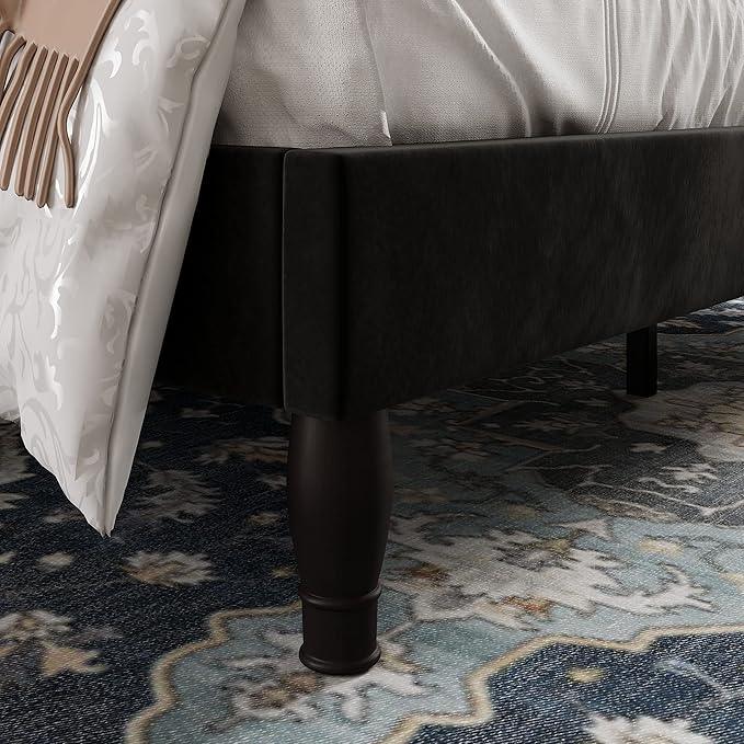 Allewie Queen Velvet Bed Frame with Adjustable Headboard, Wooden Slats, No Box Spring Needed, Easy Assembly, Black