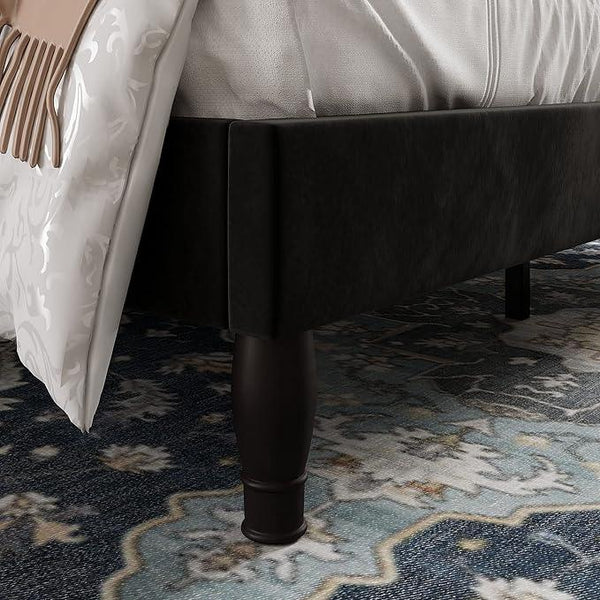 Allewie Queen Velvet Bed Frame with Adjustable Headboard, Wooden Slats, No Box Spring Needed, Easy Assembly, Black