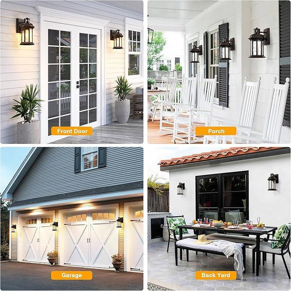 VIANIS Outdoor Light Fixture with Motion Sensor, 2 Packs Oil Rubbed Bronze Dusk to Dawn Exterior Garage Wall Sconce Lighting, 100% Aluminum Outside Porch Lights for House with Tempered Ripple Glass