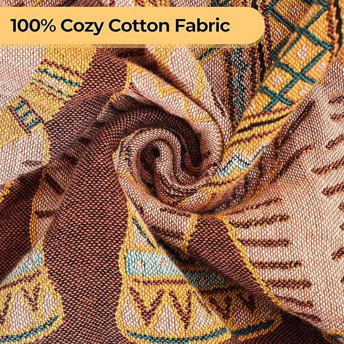 Boho Throw Blanket for Bed with Tassels,100% Cotton Ultra Soft and Cozy Large Blanket Elephant Printed Farmhouse Decor Bed Blankets,60