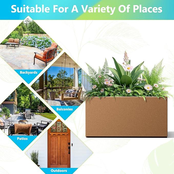 FENCY Metal Rectangular Planter Box, Large Planters for Outdoor Plants, Tall Planters for Outdoor Plants with Drainage Holes (32
