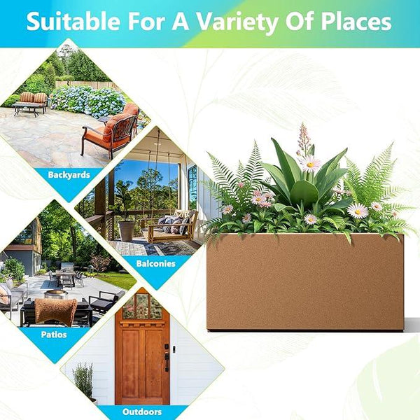 FENCY Metal Rectangular Planter Box, Large Planters for Outdoor Plants, Tall Planters for Outdoor Plants with Drainage Holes (32
