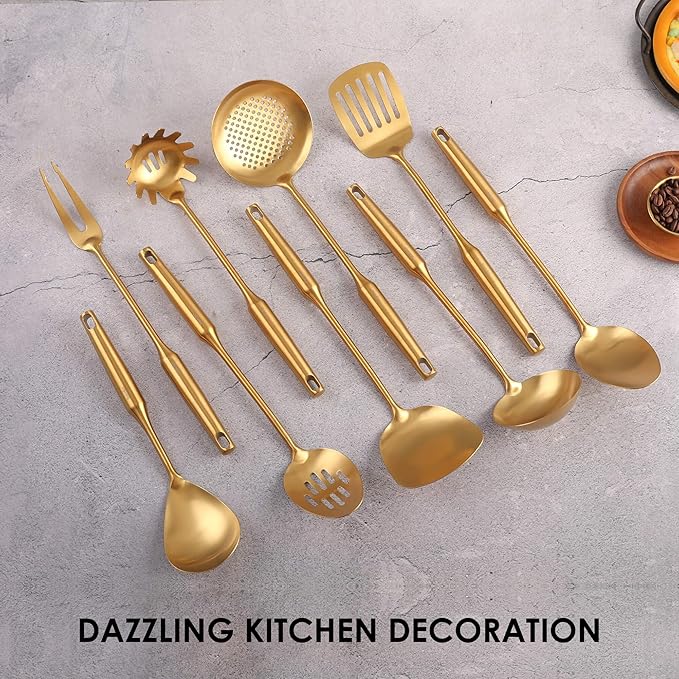 Gold Kitchen Utensils Set - 18/10 Stainless Steel Cooking Tools, 15