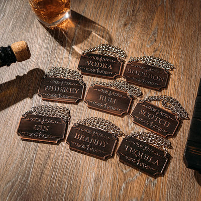 Decanter Tags Copper Set of 8 for Alcohol - The Wine Savant - Bottle - Whiskey, Scotch, Bourbon, Gin, Rum, Vodka, Tequila and Brandy, Fits All Bottles, Great Home Gift, Gifts for Men & Women 3