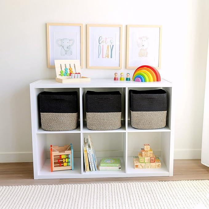 NaturalCozy Storage Cubes 11 Inch Cotton Rope Woven Baskets for Organizing, 3-Pack | Cube Storage Bin | Square Storage Baskets for Shelves Organizer, Classroom, Kids Toy Bins, Closet, Baby Nursery