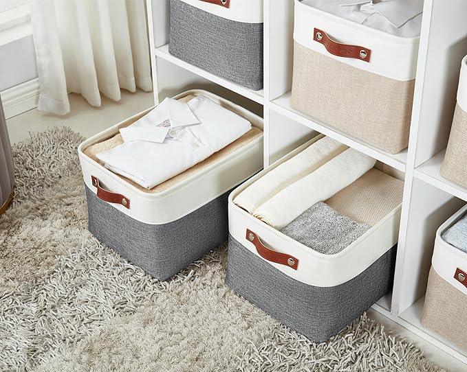 DECOMOMO Storage Baskets for Shelves - Fabric Closet Organizers and Storage Bins, Perfect Baskets for Organizing Closet Toys Nursery (Slate Grey and White, XL - 3 Pack)