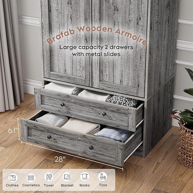 Brafab Armoire Wardrobe Closet with 2 Modern Doors, 71