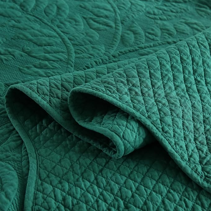 MarCielo 3-Piece 100% Cotton Oversized Bedspread Lightweight Quilt Coverlet Embroidery Farmhouse Bedding Set T0 (Emerald, Oversized King (118