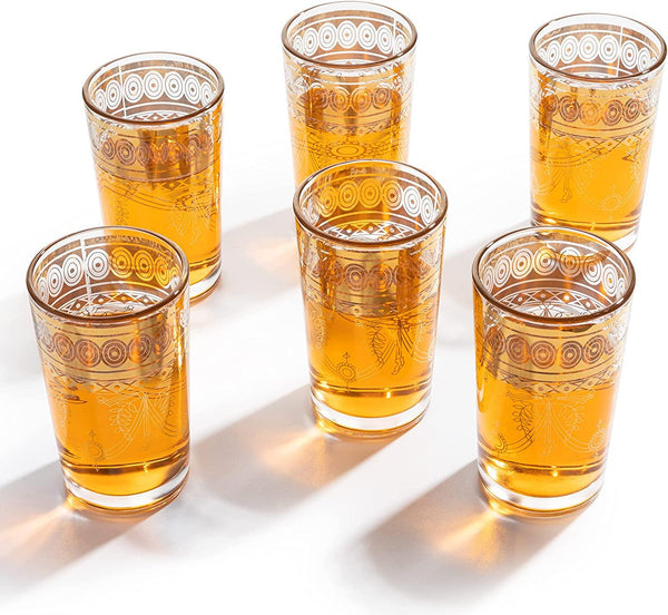 Gold Moroccan Glasses Artisan Hand-Made Multipurpose 220 ml 7.5 oz Tea and Wine Morrocan Tumbler Marrakech & Casablanca Tea Cups Set of 6, by The Wine Savant