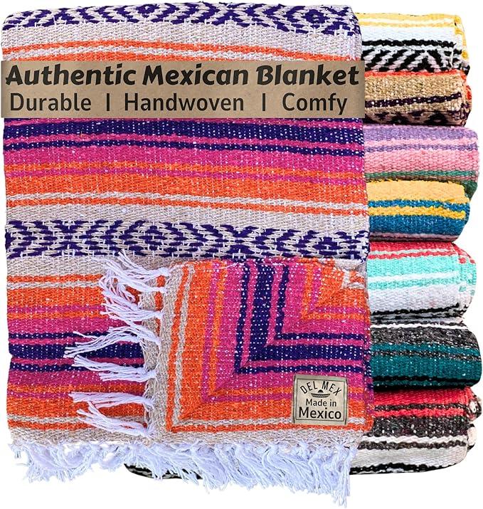 Del Mex Classic Mexican Blanket, Large Authentic Woven Falsa Throw (70