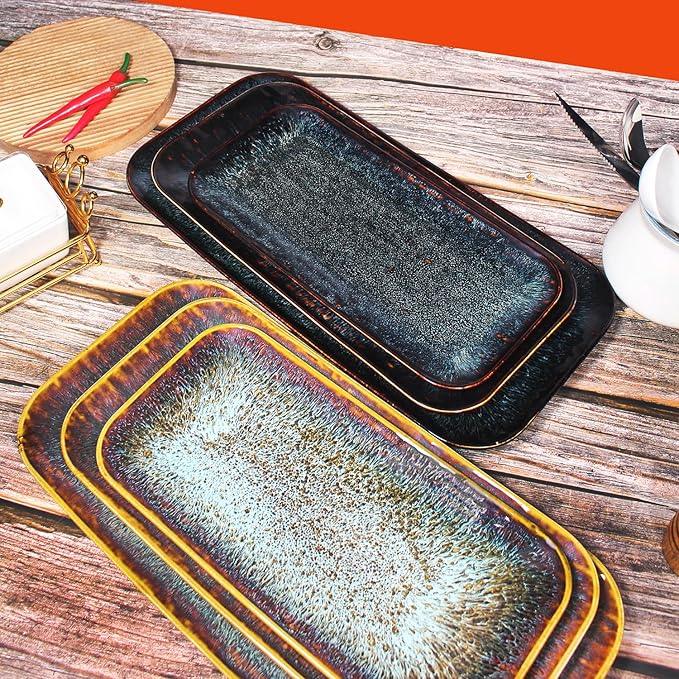 Porcelain Dinner Plates Platters Set of 2, for Fruit, dessert, snack platter, Bread, cupcake, Salad - Microwave, Dishwasher Safe, Scratch Resistant durable, Brown Reactive glaze