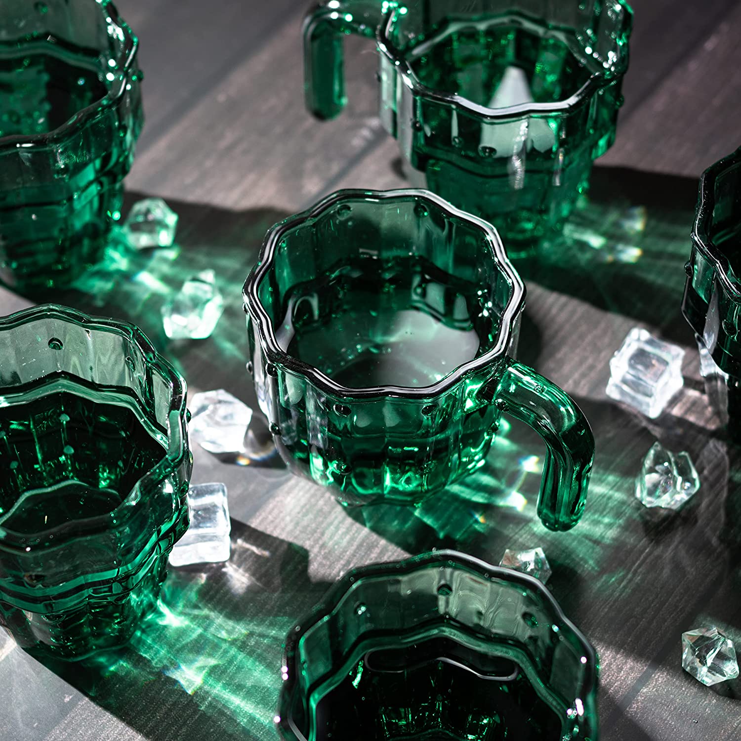 Cactus Stackable Glasses, Stacktus Gifts, Set of 6-10 oz Cactus Shape Glasses With Handles Green Glass Blown Figurines Plant Decorations for Parties 3.5
