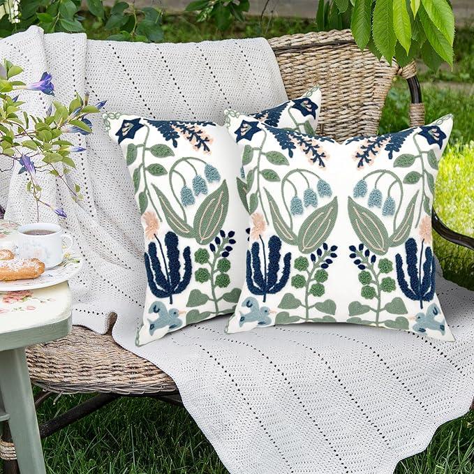 Alysheer Summer Floral Embroidered Decorative Throw Pillow Covers 18