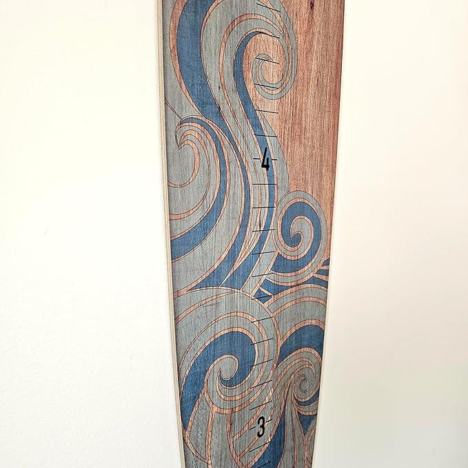Wooden Surfboard Wall Decor Growth Chart - Surf Board Wall Decor for Kids Room, Wooden Growth Chart for Wall, Surfboard Wall Art, Surfboards for Decoration - Blue Wave (9.5