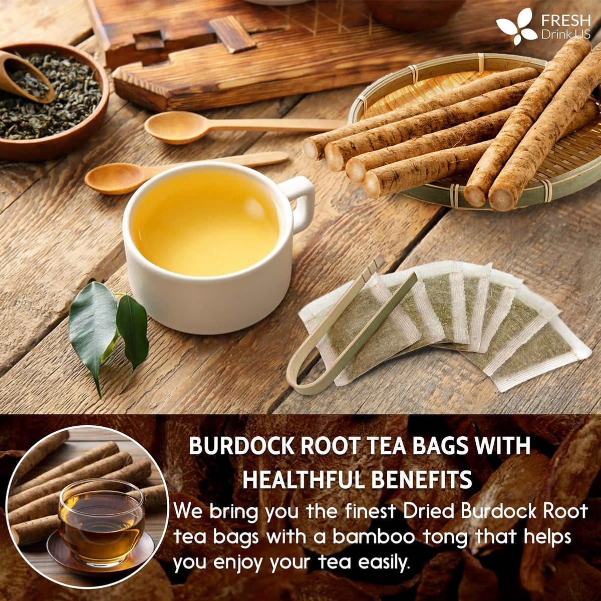 Burdock Root Tea Bags, 100% Natural & Pure from Burdock Root. Burdock Root Herbal Tea. Burdock Root Tea. No Sugar, No Caffeine, No Gluten, Vegan.