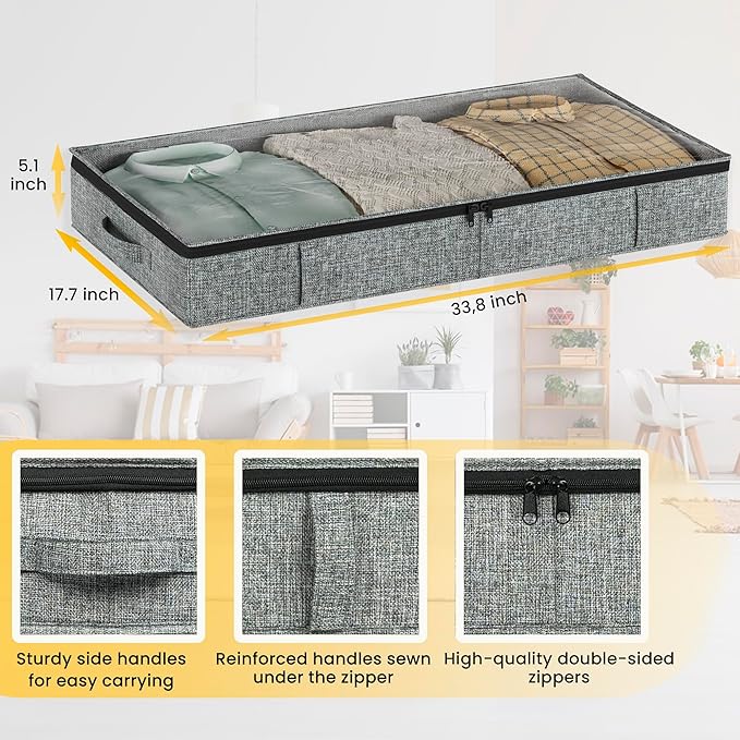 Gray Low Profile Under Bed Storage Containers 5 inches high, 33.8