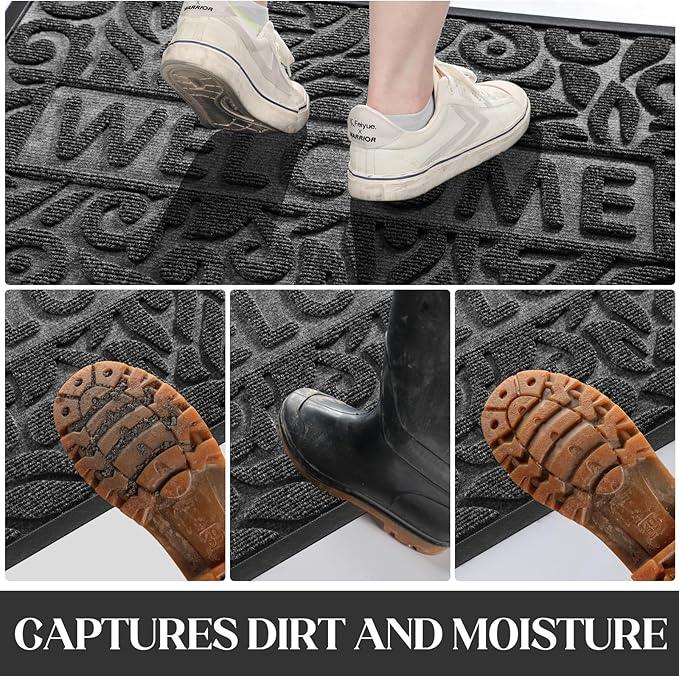 Yimobra Welcome Door Mat Outdoor Indoor, Non Slip Front Doormats, Heavy Duty Rubber Backing, Low-Profile Entrance Mat, Absorbent Resist Dirt, Easy Clean Patio Garage Floor Mats, 29.5 x 17, Grey