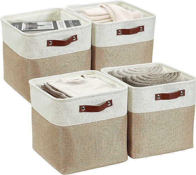 DECOMOMO Storage Cubes, 12x12 Storage Bins, Baskets for Shelves (Beige & White, Cube 12