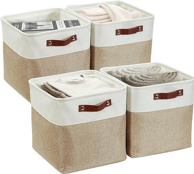 DECOMOMO Storage Cubes, 11x11 Cube Storage Bins, Baskets for Shelves (Beige & White, Cube 11