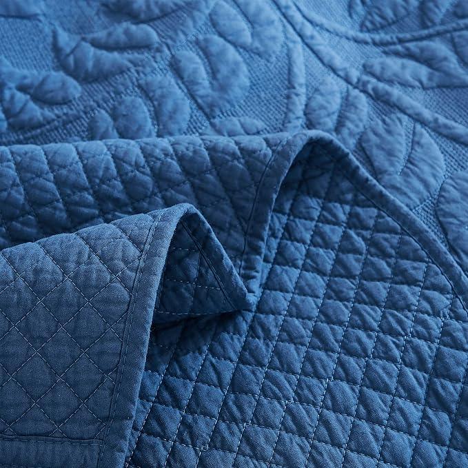 MarCielo 3-Piece 100% Cotton Oversized Bedspread Lightweight Quilt Coverlet Embroidery Farmhouse Bedding Set T0 (Midtone Blue, Oversized King (118