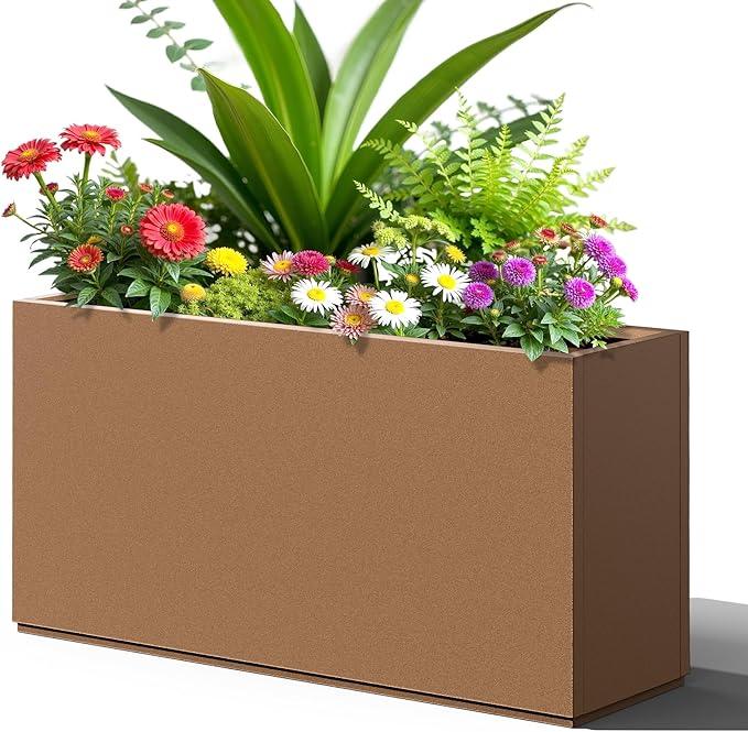 FENCY Metal Rectangular Planter Box, Large Planters for Outdoor Plants, Tall Planters for Outdoor Plants with Drainage Holes (32