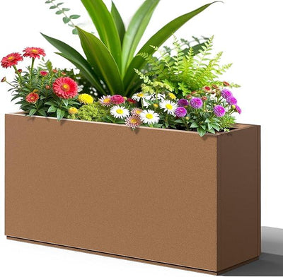 FENCY Metal Rectangular Planter Box, Large Planters for Outdoor Plants, Tall Planters for Outdoor Plants with Drainage Holes (32